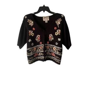 Heirloom Collectibles Vintage 90s Size Medium Black Embroidered‎ Floral Top